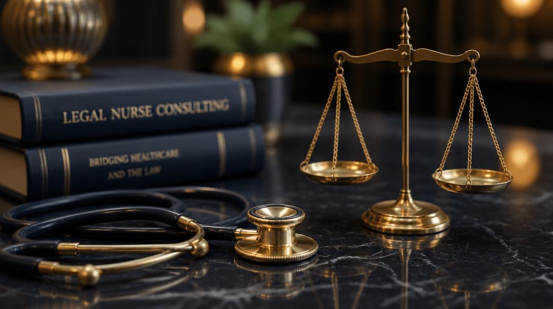 Stethoscope and legal scales representing legal nurse consulting